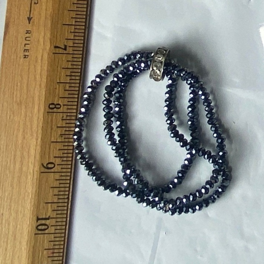 Sparkly Blue Beaded Stretch Bracelet With Silver‎ Tone Clasp Womens Fashion